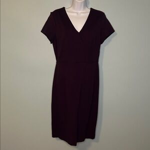 Ann Taylor Faux Wrap Knit Dark Purple Short Sleeve V-neck Dress, Size 6